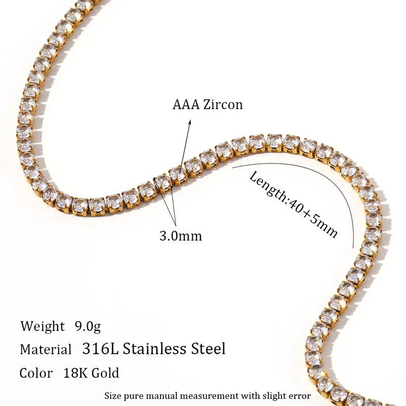 Korean Elegant Stainless Steel Chain Necklace Fashion 14K Solid Gold Tennis Necklace Lab Diamond for Women Men Girls