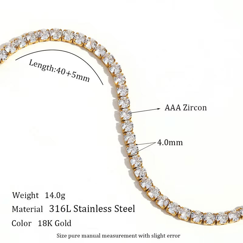 Korean Elegant Stainless Steel Chain Necklace Fashion 14K Solid Gold Tennis Necklace Lab Diamond for Women Men Girls