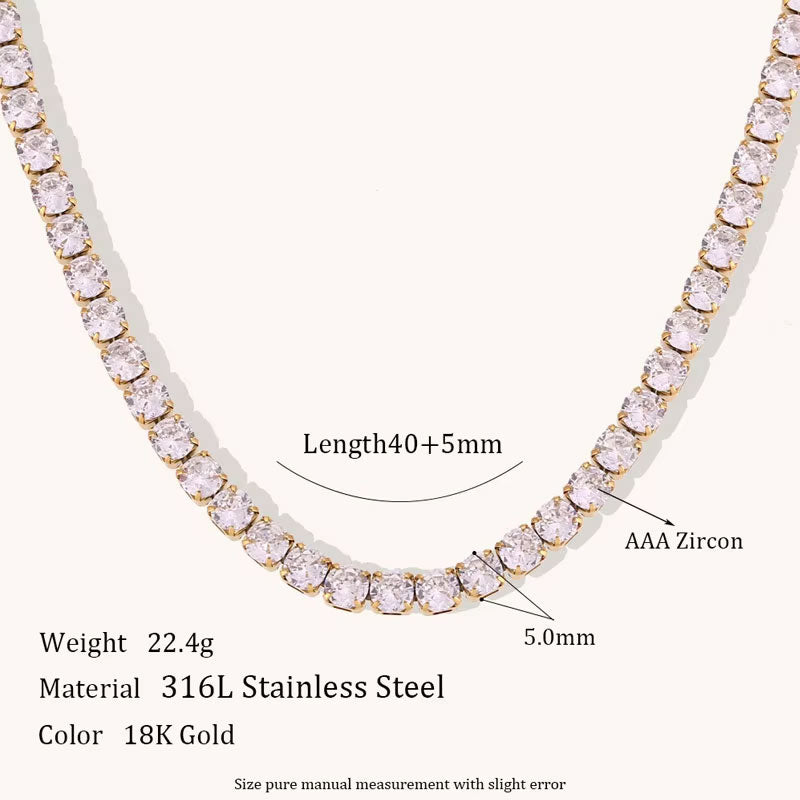 Korean Elegant Stainless Steel Chain Necklace Fashion 14K Solid Gold Tennis Necklace Lab Diamond for Women Men Girls