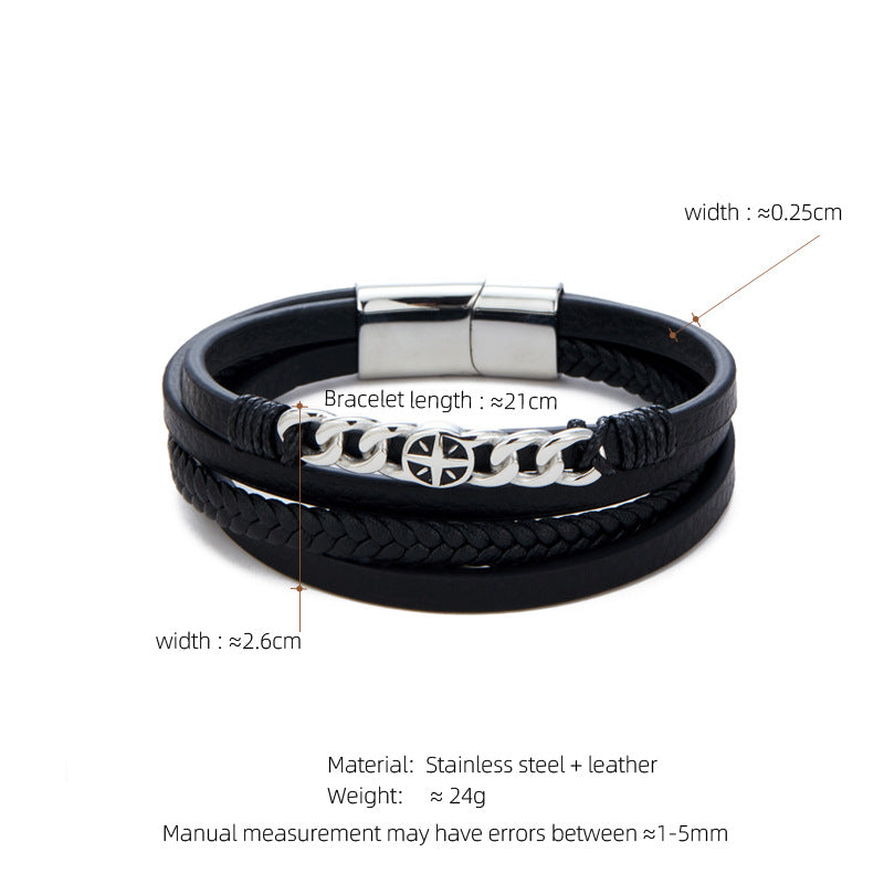 Leather & Steel Men's Bracelet