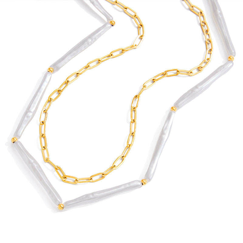 Trendy Anti Tarnish Hypoallergenic Wholesale Stainless Steel Custom Imitation Pearl 14k 18k Solid Filled Gold Chain for Women