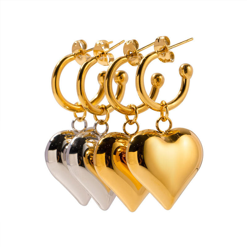 European and American Retro French Heart-shaped Stainless Steel Earrings for Women Fashionable Heart-shaped Earrings
