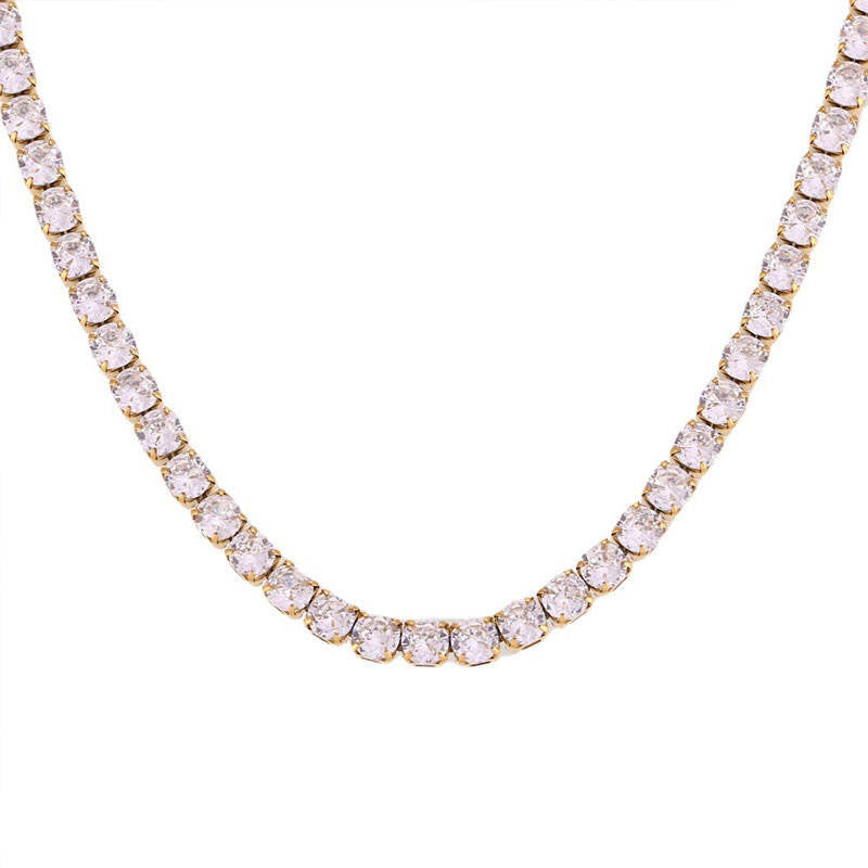 Korean Elegant Stainless Steel Chain Necklace Fashion 14K Solid Gold Tennis Necklace Lab Diamond for Women Men Girls