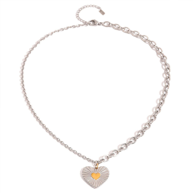 New Fashion Geometric Heart Necklace 18K Stainless Steel Color Blocked Love Necklace for Women