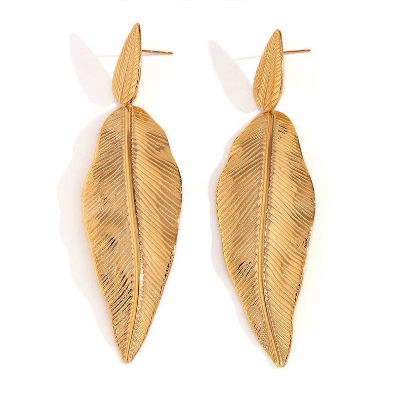 Trendy Hypoallergenic Wholesale Stainless Steel 18k PVD Gold Plated Brand Leaf Drop Earrings Jewelry for Women