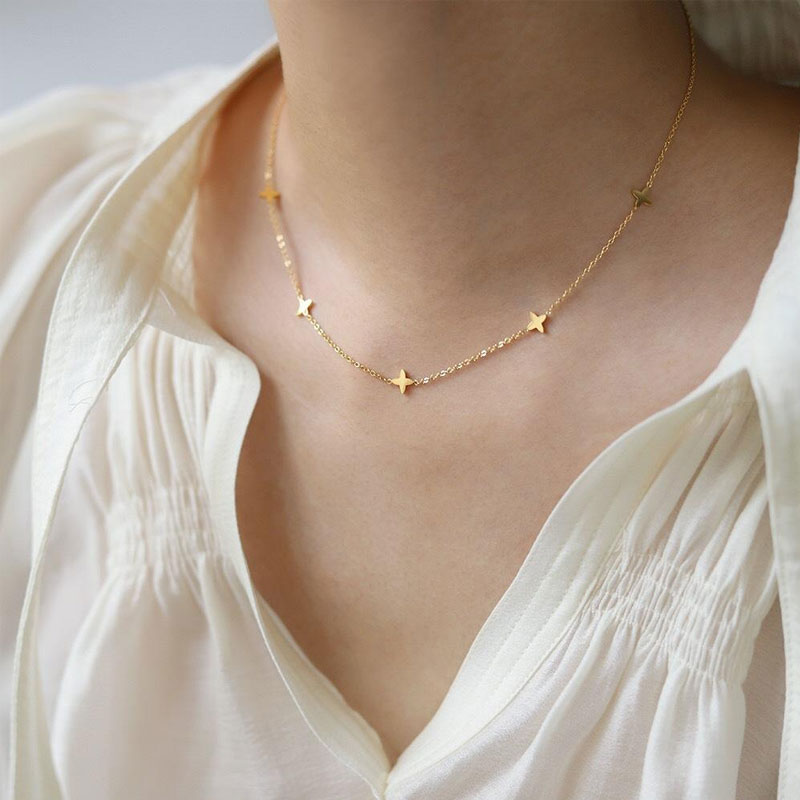 Wholesale Simple Four-Pointed Star 18k Gold Plated Necklace Stainless Steel Chains Chokers Fashion Jewelry Necklace for Women