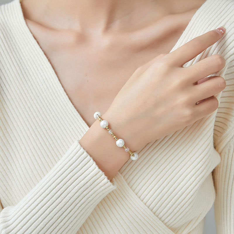 2025 Custom 18K Gold PVD Plated Stainless Steel Freshwater Pearl Bracelet High Quality New Design Non Tarnish Simple Trendy Gift