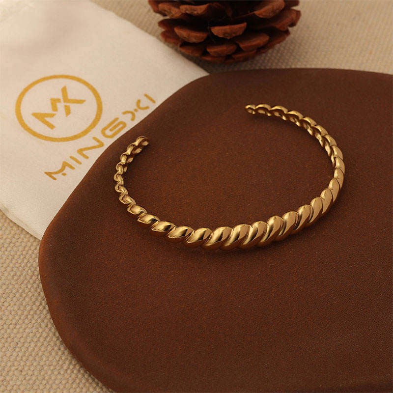 Water Proof Chunky Real Solid Gold Hinged Bangles Stainless Steel Anti Tarnish Jewelry Bangles for Men Women