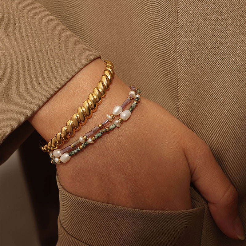 Water Proof Chunky Real Solid Gold Hinged Bangles Stainless Steel Anti Tarnish Jewelry Bangles for Men Women