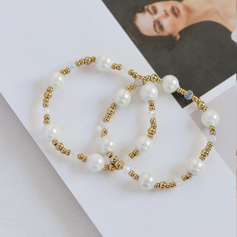 2025 Custom 18K Gold PVD Plated Stainless Steel Freshwater Pearl Bracelet High Quality New Design Non Tarnish Simple Trendy Gift
