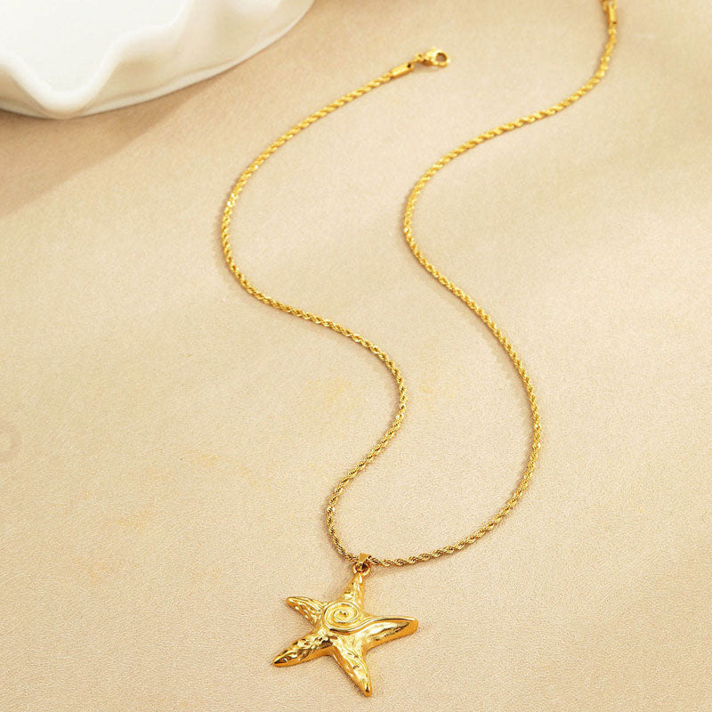 Trendy Style Korean Metallic Texture Custom Starfish Fine Jewelry Necklaces Stainless Steel Fashion Pendant Necklaces for Women
