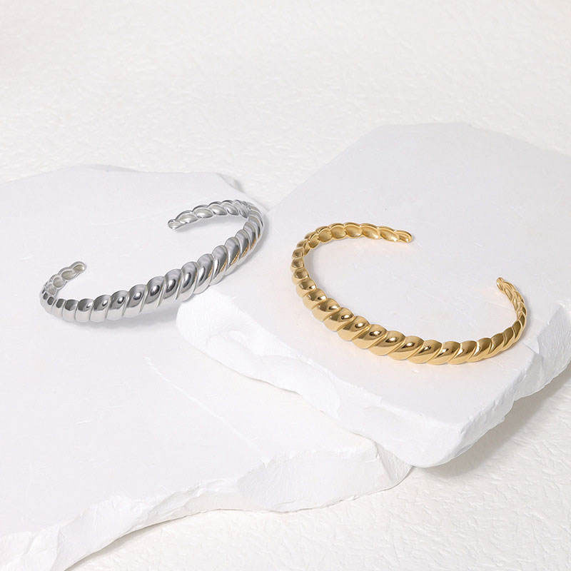 Water Proof Chunky Real Solid Gold Hinged Bangles Stainless Steel Anti Tarnish Jewelry Bangles for Men Women