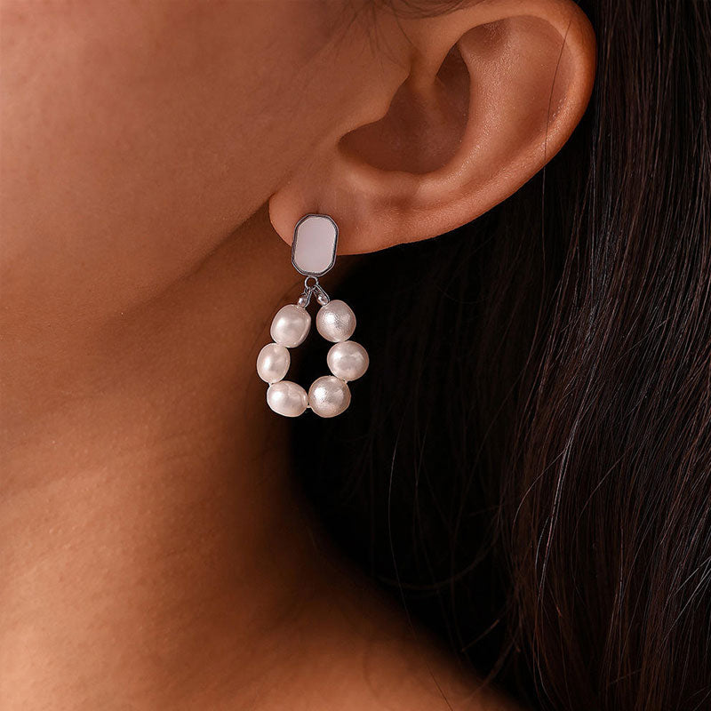 Korean Earrings Jewelry Pearl Flowers Earrings for Women Simple Design Wedding Bridal Drop Earrings