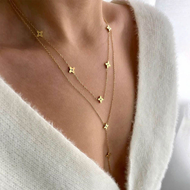 Trendy Anti Tarnish Gold Necklace 18K Real Stainless Steel Fine Jewelry Fashion Layered Necklaces for Women