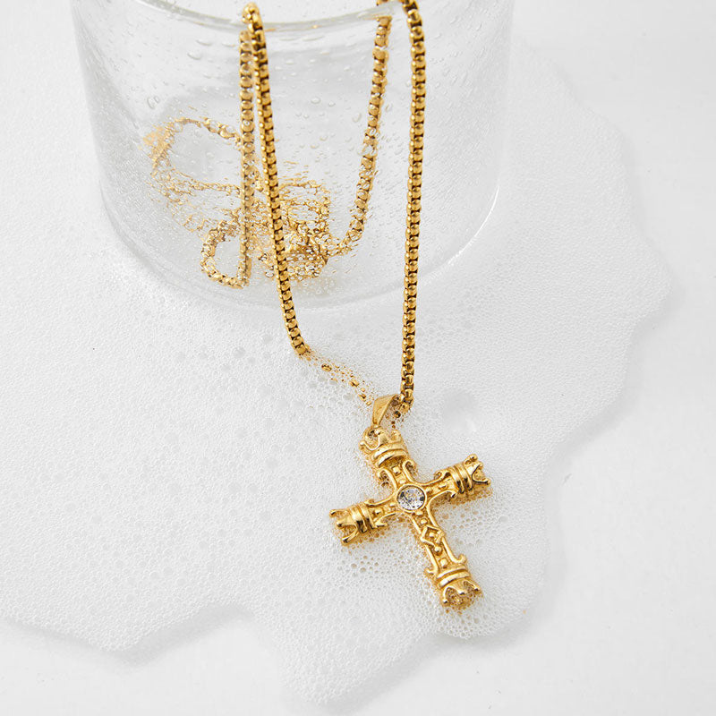 Trendy Stainless Steel Necklace with Pendant Fashion 14K Solid Goldc for Women Men Girls