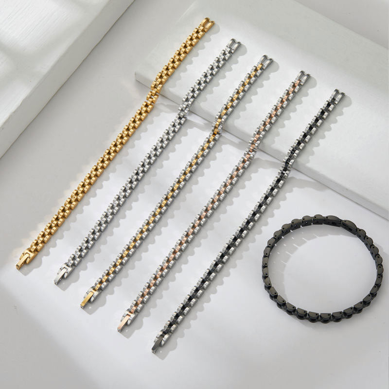 Women's Classic Fashion Multi-Color Stainless Steel Bracelet 6mm Gold Silver Electroplated Watch Strap for Parties Gift Ideas