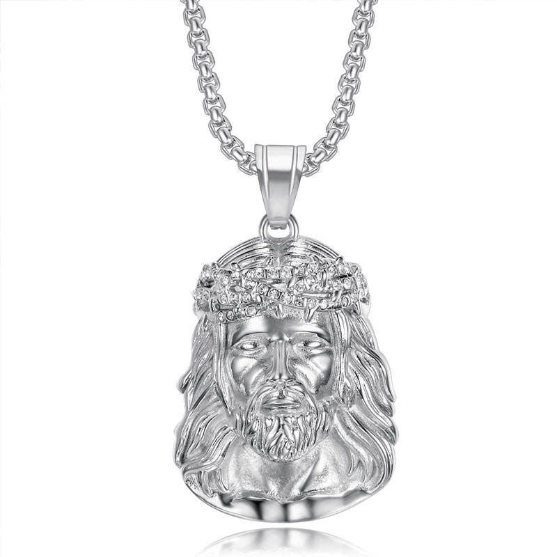 Religious Anti Tarnish Gold Necklace 18K Real Stainless Steel Fine Jewelry Jesus Christ Zircon Necklaces for Women Men