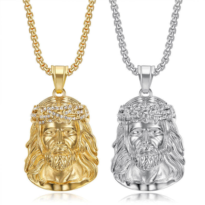 Religious Anti Tarnish Gold Necklace 18K Real Stainless Steel Fine Jewelry Jesus Christ Zircon Necklaces for Women Men