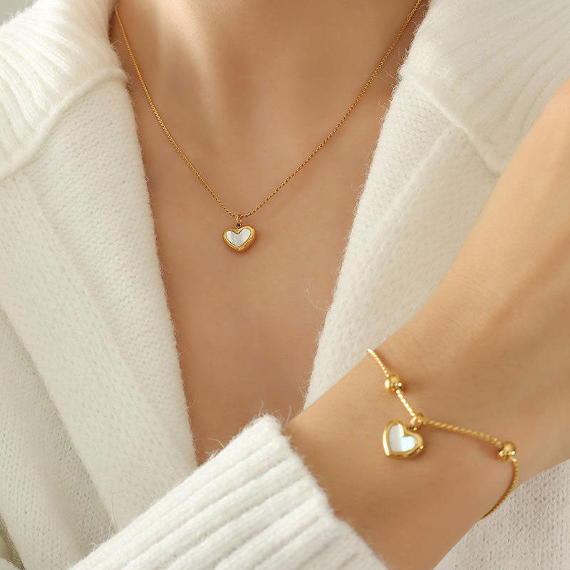 Trendy Anti Tarnish Gold Necklace 18K Real Stainless Steel Shell Heart Luxury Necklace Set for Women Girls