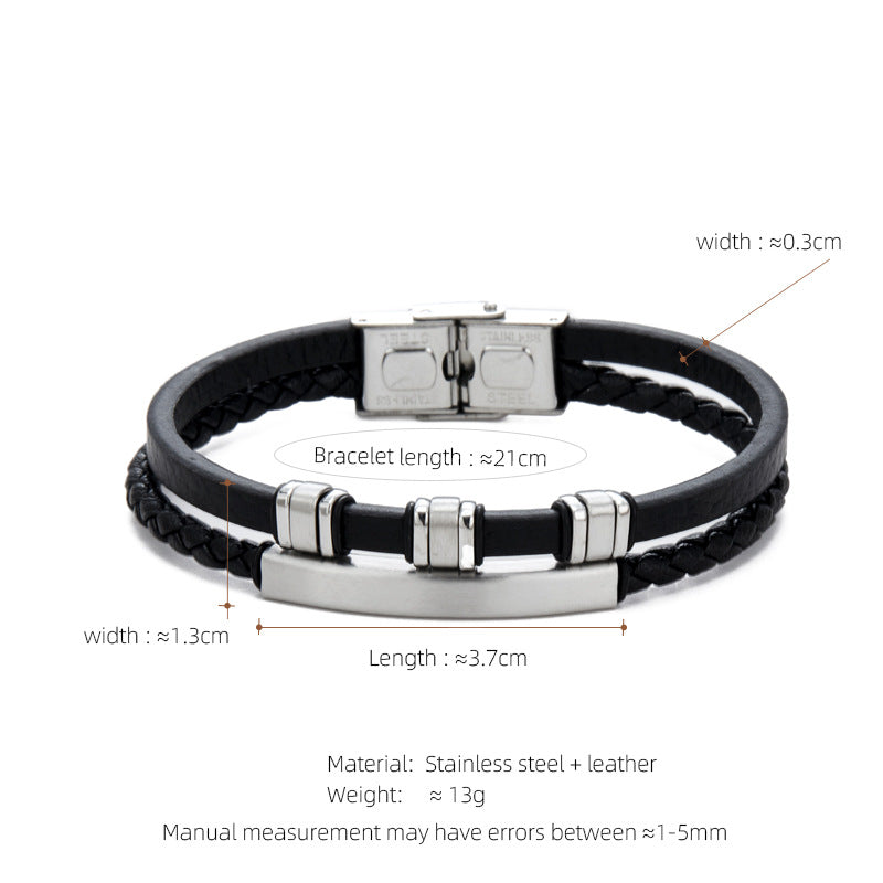 Leather & Steel Men's Bracelet