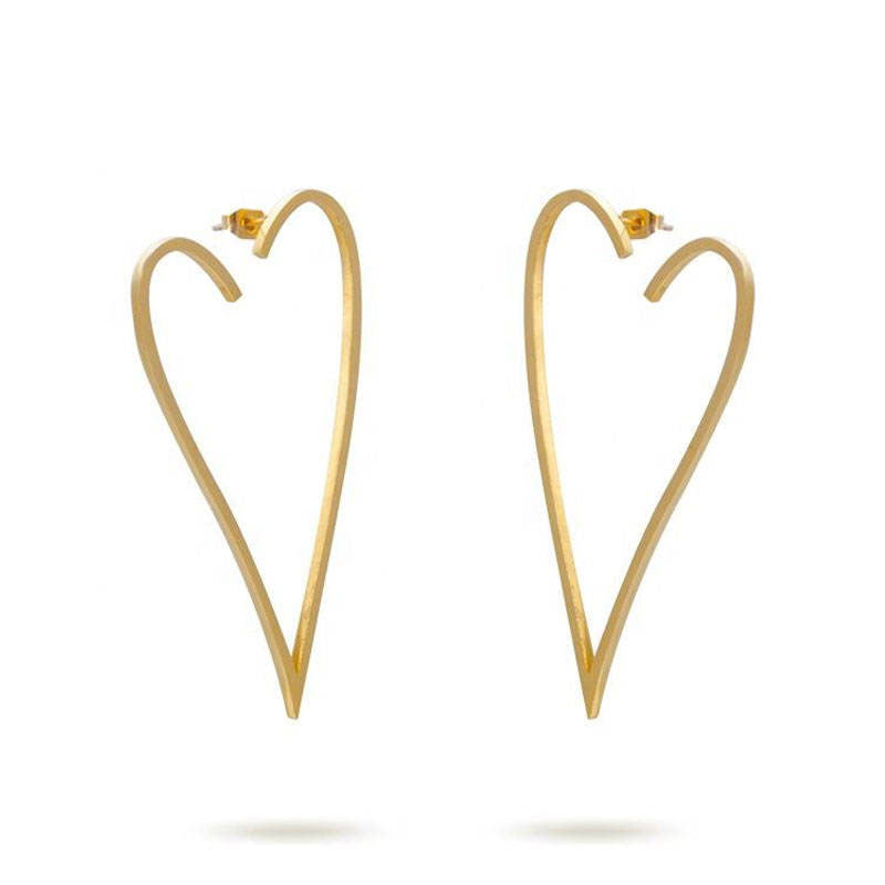 18k Gold Plated Wholesale Custom Engraving Trendy Style Hollow Heart Simple Stainless Steel Studs Earringsfor Women