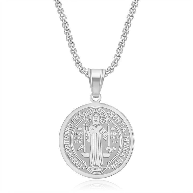 Religious Stainless Steel Scapular Necklace with 14K Solid Gold Pendant Fashion Necklaces for Women Men Girls