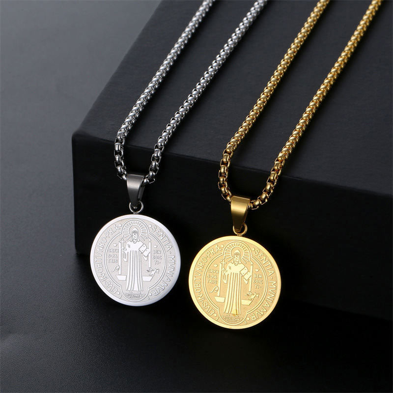 Religious Stainless Steel Scapular Necklace with 14K Solid Gold Pendant Fashion Necklaces for Women Men Girls