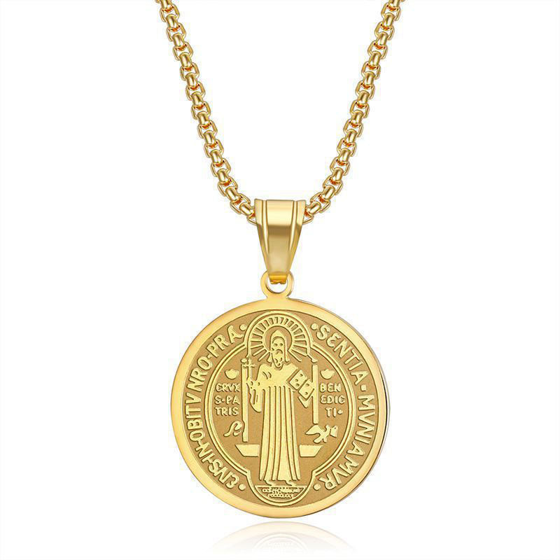 Religious Stainless Steel Scapular Necklace with 14K Solid Gold Pendant Fashion Necklaces for Women Men Girls