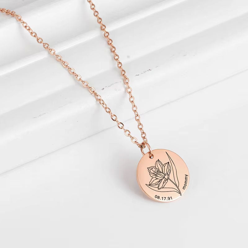 18k Gold Plated New Wholesale Hypoallergenic Tarnish Free High Polish Stainless Steel Birth Month Flower Pendant Necklace