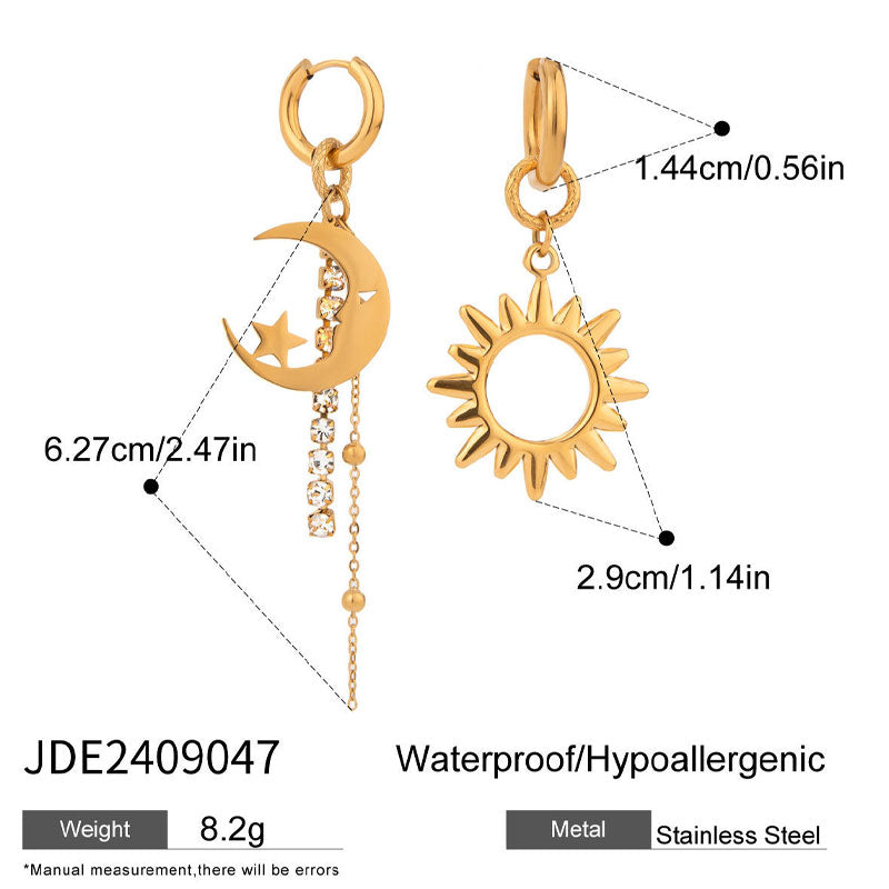 18K Fashionable Gold-plated Tassel Earrings with Geometric Shapes European and American Stainless Steel Star Moon Sun Earrings