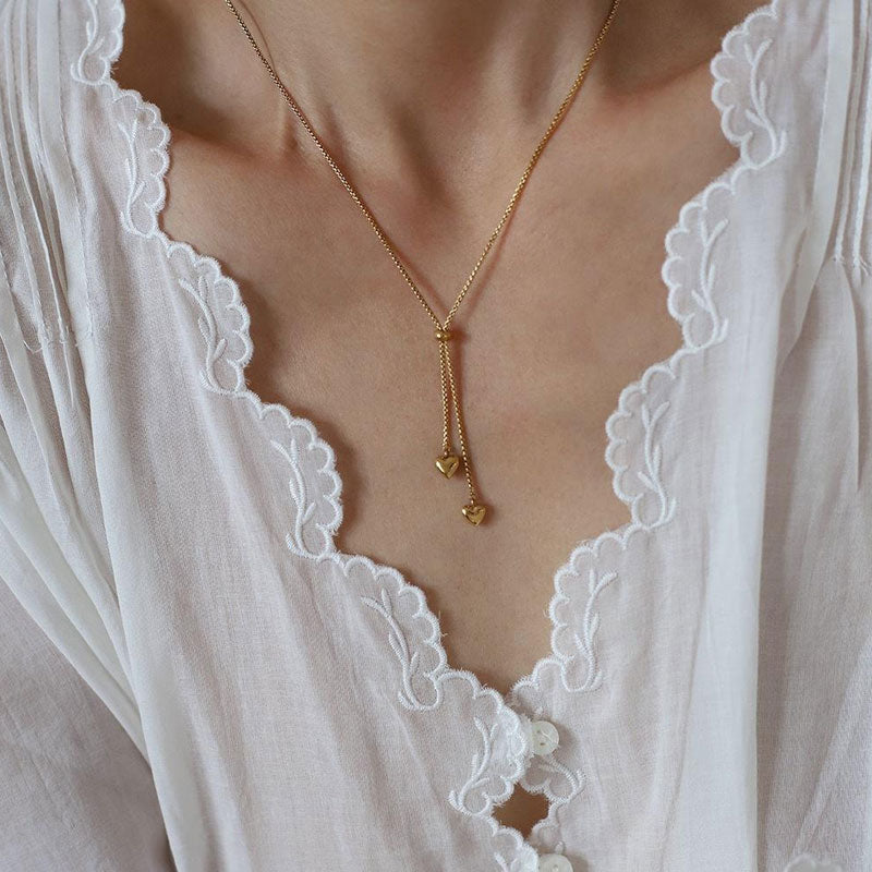 Korean Elegant Stainless Steel Necklace with Pendant Fashion 14K Solid Gold Long Styles Tassel Necklace for Women Girls
