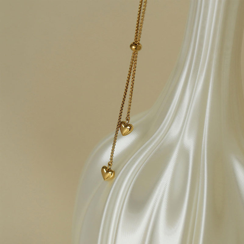 Korean Elegant Stainless Steel Necklace with Pendant Fashion 14K Solid Gold Long Styles Tassel Necklace for Women Girls