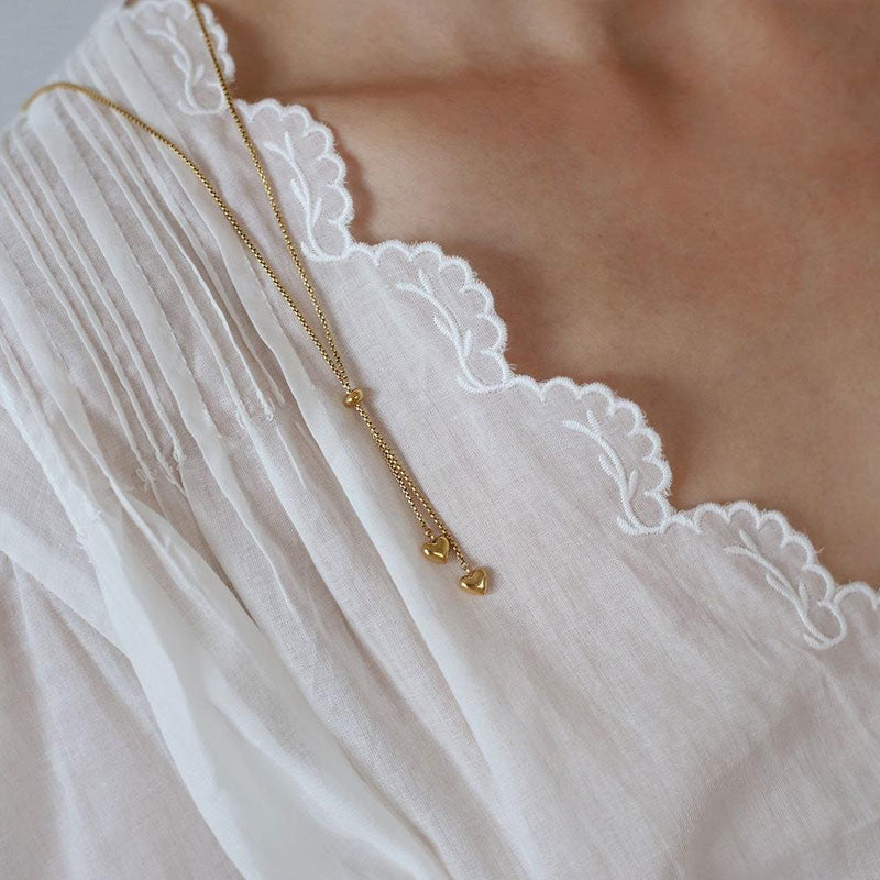 Korean Elegant Stainless Steel Necklace with Pendant Fashion 14K Solid Gold Long Styles Tassel Necklace for Women Girls