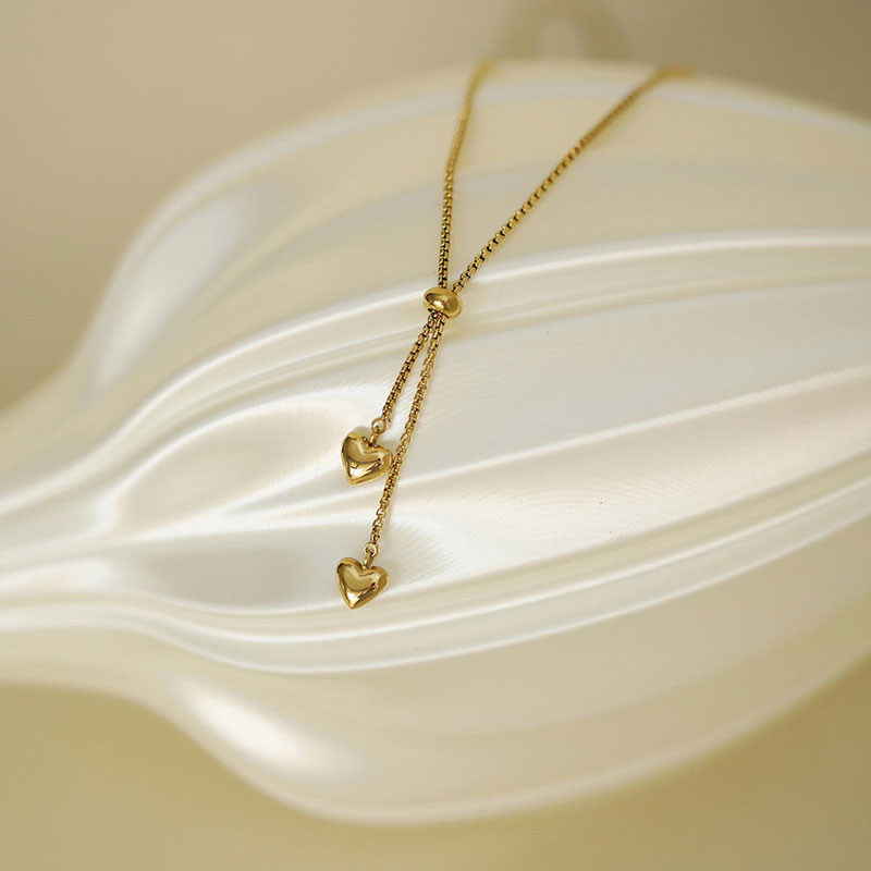 Korean Elegant Stainless Steel Necklace with Pendant Fashion 14K Solid Gold Long Styles Tassel Necklace for Women Girls