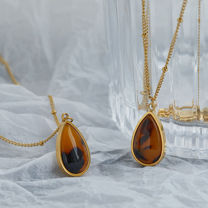 Wholesale Customized Fashion Tarnish Free Waterdrop Shape Stainless Steel Resin Necklace