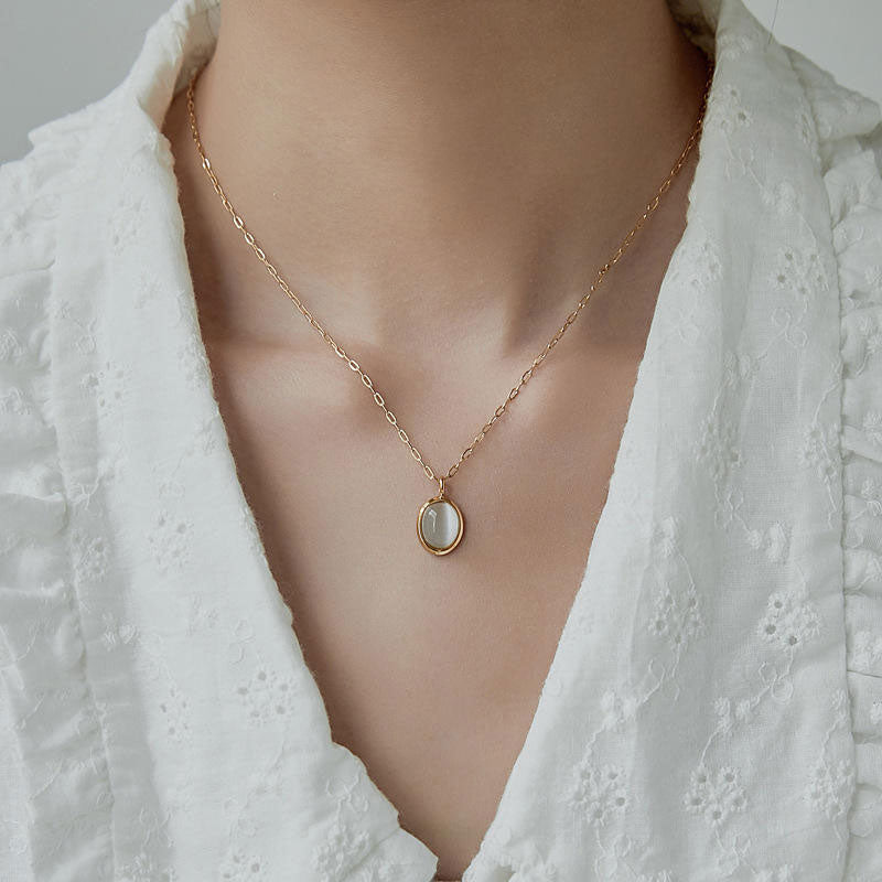 New Wholesale Custom Tarnish Free High Polish Stainless Steel Cat Eye Gemstone Necklace for Women