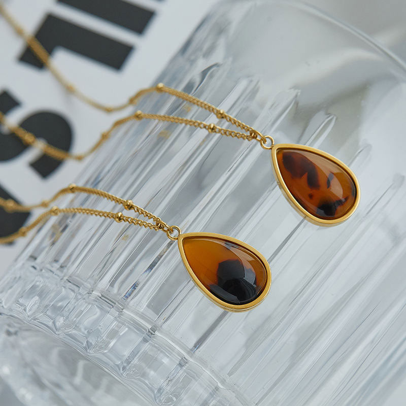 Wholesale Customized Fashion Tarnish Free Waterdrop Shape Stainless Steel Resin Necklace