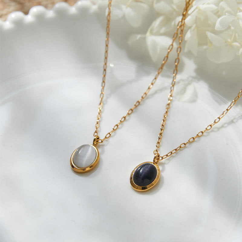 New Wholesale Custom Tarnish Free High Polish Stainless Steel Cat Eye Gemstone Necklace for Women