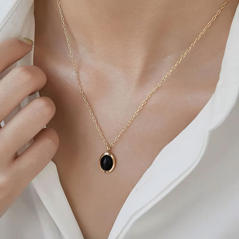 New Wholesale Custom Tarnish Free High Polish Stainless Steel Cat Eye Gemstone Necklace for Women