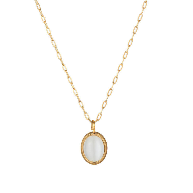 New Wholesale Custom Tarnish Free High Polish Stainless Steel Cat Eye Gemstone Necklace for Women