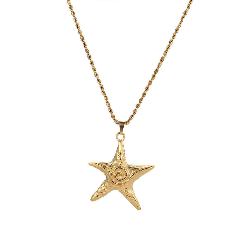 Trendy Style Korean Metallic Texture Custom Starfish Fine Jewelry Necklaces Stainless Steel Fashion Pendant Necklaces for Women