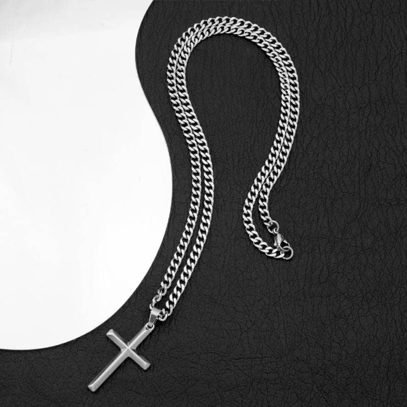 Religious Minimalist Anti Tarnish Custom Wholesale Chunky Stainless Steel Fine Cross Pendant Necklace for Men Women