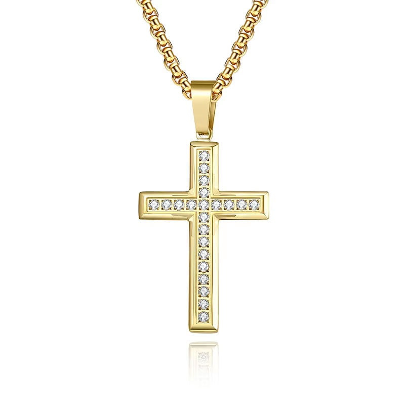 Religious Well-Crafted Wholesale Stainless Steel Chain 14k 18k Gold Filled Lab Diamond Cross Pendant Necklace for Men Women