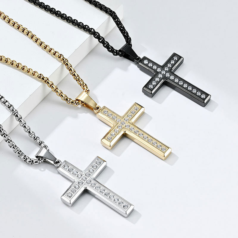 Religious Well-Crafted Wholesale Stainless Steel Chain 14k 18k Gold Filled Lab Diamond Cross Pendant Necklace for Men Women