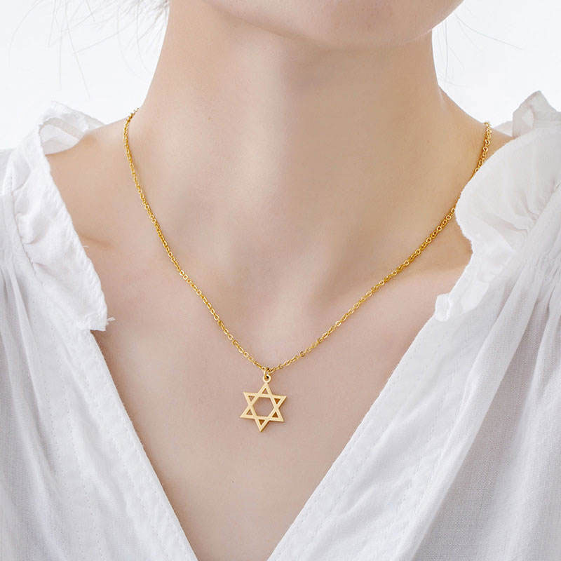 Anti Tarnish Gold Necklace 18K Real Stainless Steel Star of David Necklace Jewish Star Religious for Women Men Girls
