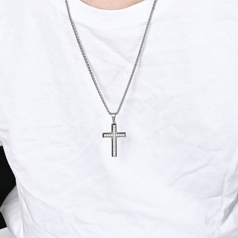 Religious Well-Crafted Wholesale Stainless Steel Chain 14k 18k Gold Filled Lab Diamond Cross Pendant Necklace for Men Women