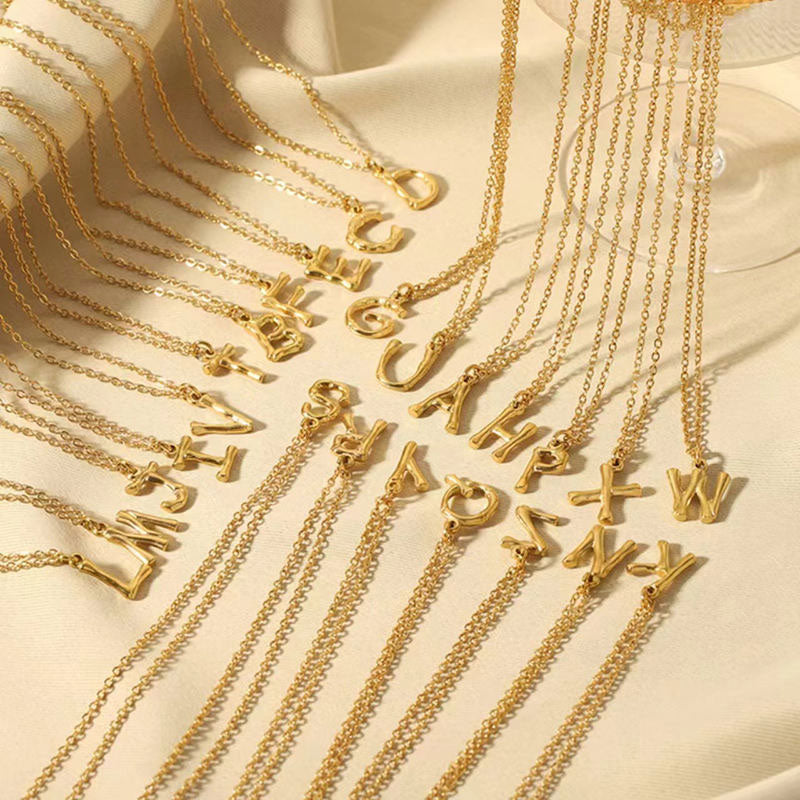 Long Charm Necklace Jewelry Stainless Steel Non Tarnish PVD 18K Real Gold Plated Necklace Initials for Women Men Girls