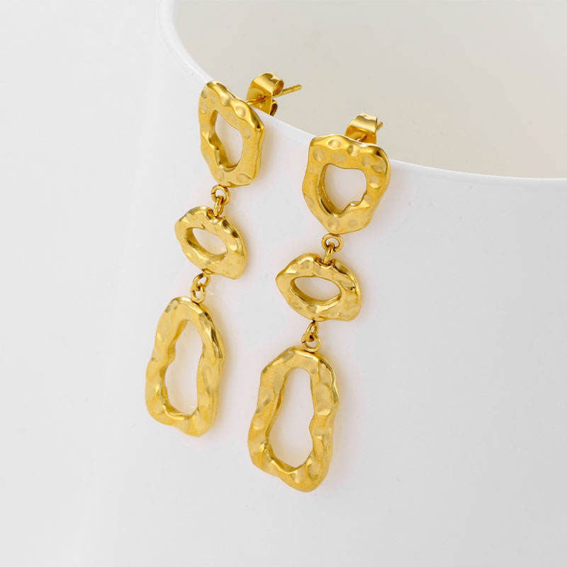 18K Gold Plated Irregular Geometric High-End Hollow Splicing Waterproof Wholesale Stainless Steel Drop Earrings for Fashion