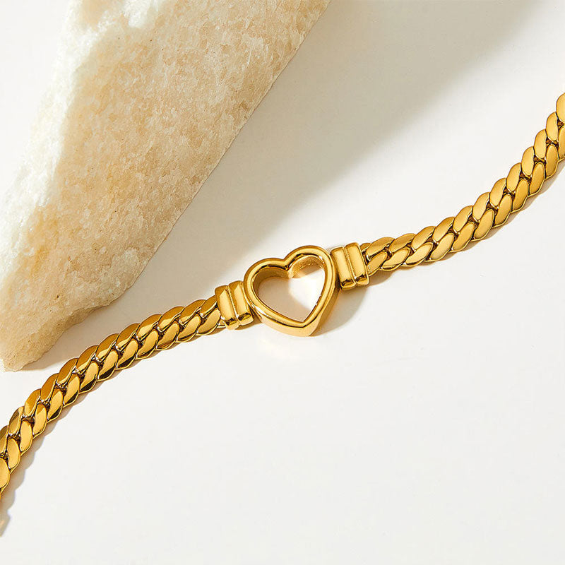 Hyperbole Anti Tarnish Gold Jewelry Necklace 24k Dubai Stainless Steel Heart Chain Necklace for Women Men Girls