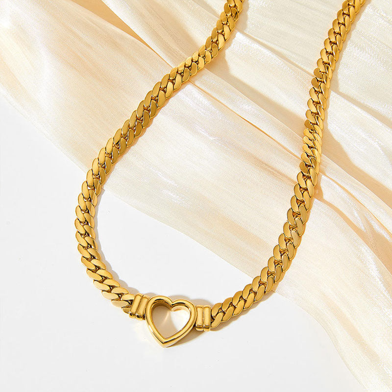 Hyperbole Anti Tarnish Gold Jewelry Necklace 24k Dubai Stainless Steel Heart Chain Necklace for Women Men Girls